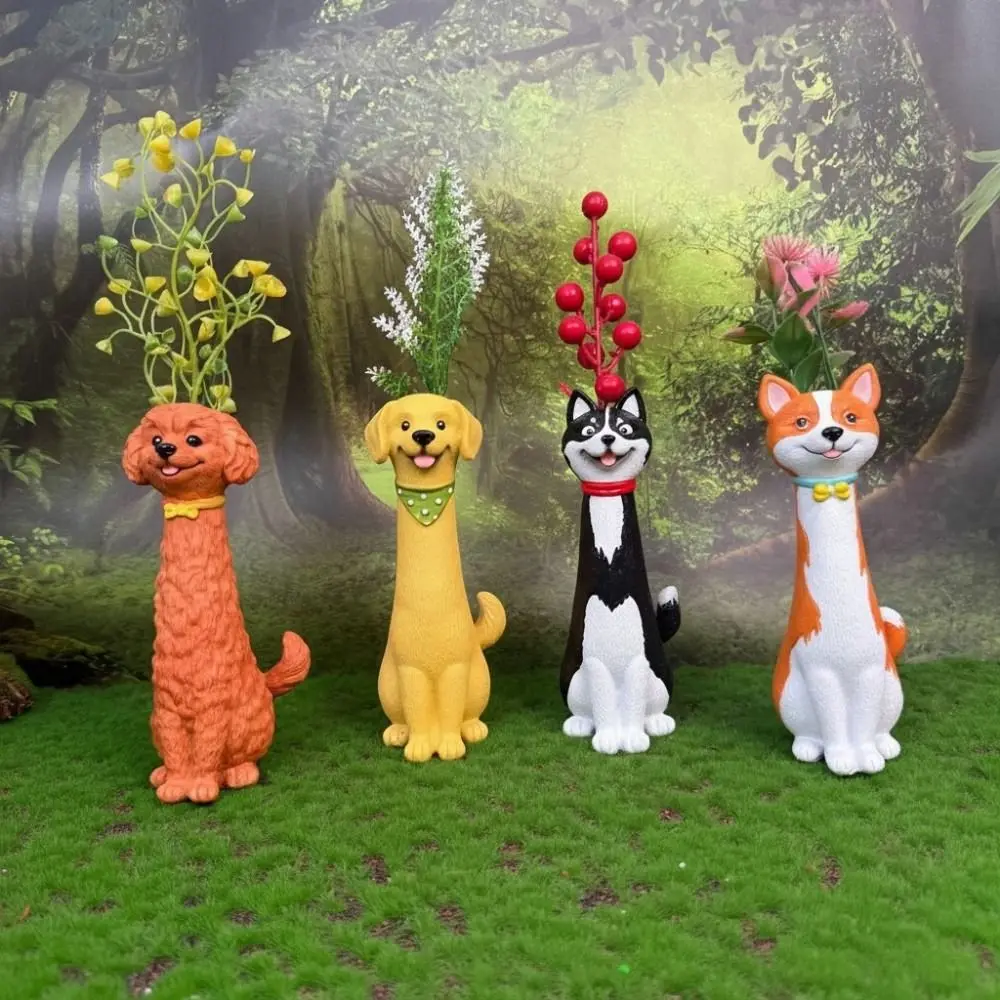 Poodle/Siberian Husky Shape Quirky Dog Vase Cute Cartoon Style Synthetic Resins Handcrafted Quirky Corgi Dog Vase Desk Decor
