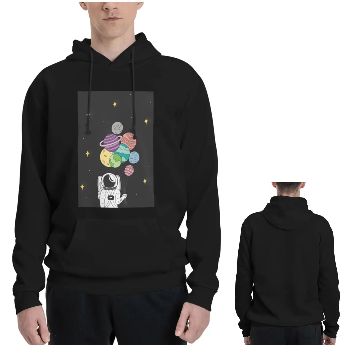 Cartoon Astronaut Creative Space Planet Hoodies Unisex Casual Pullover Sweatshirt Hip Hop Long Sleeve Streetwear Autumn Winter