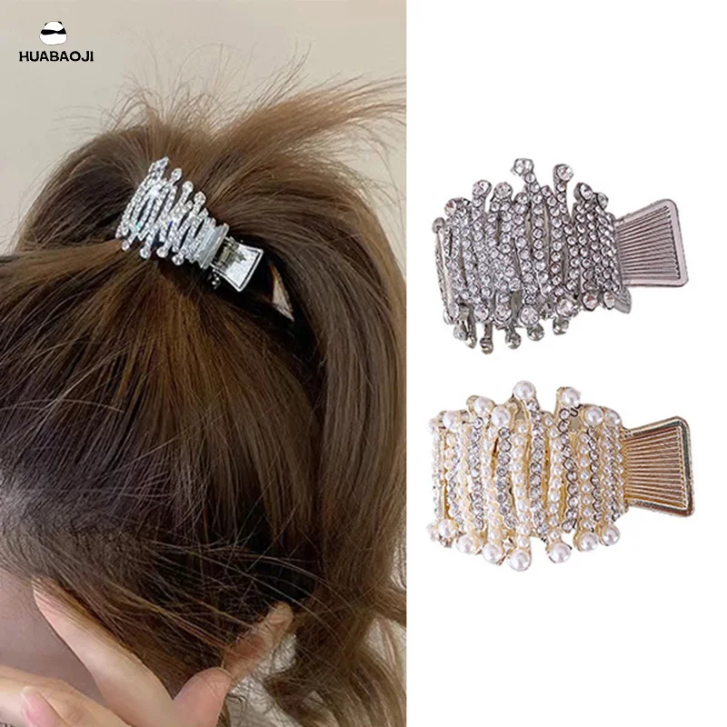 

Корейский стиль, жемчужные когти для волос для женщин, высокий хвост, заколка для волос, стразы, корона, аксессуары для волос