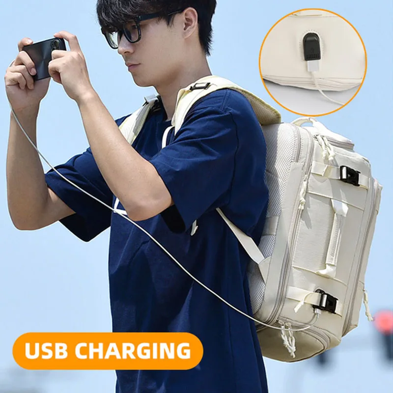 USB Fitness Gym Backpack Dry Wet Expandable Outdoor Hiking Camping Travel Boarding Bag Shoes Pocket Laptop Business Handbag