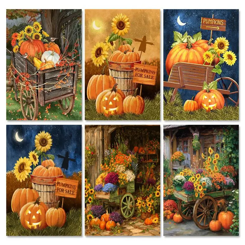 

GATYZTORY Painting By Numbers Kits Pumpkin Cart Landscape With Frame DIY Craft Unique DIY Gift For Home Decors 40x50cm