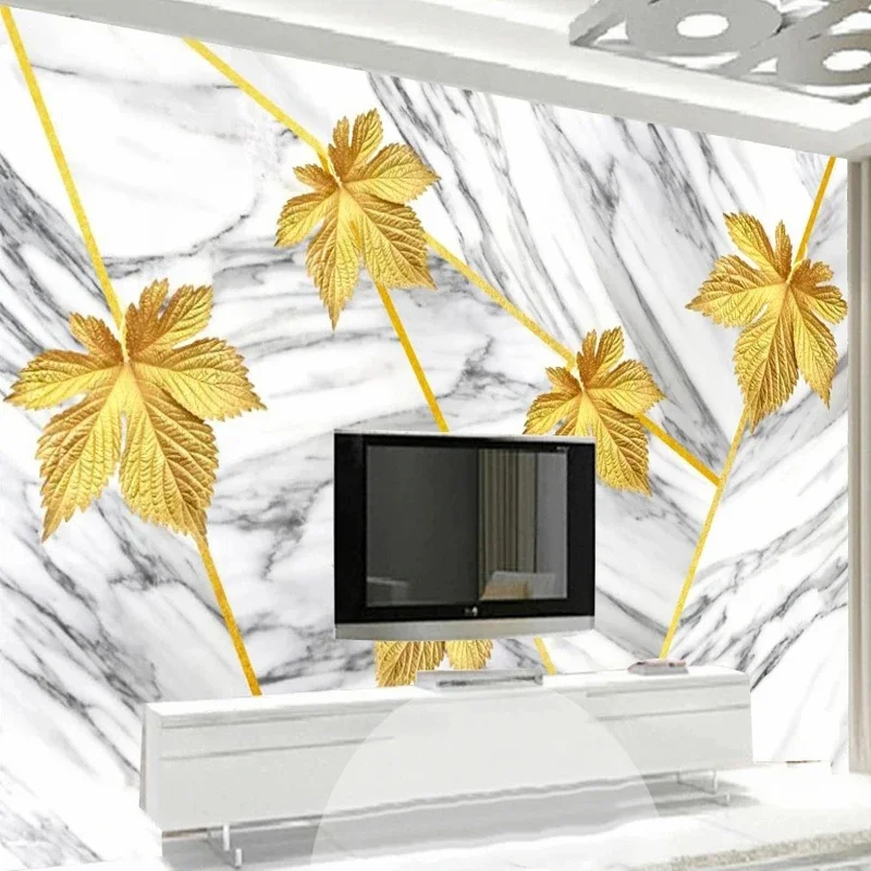 Custom 3D Photo Wallpaper Gold Maple Leaves Marble Pattern Wall Mural Canvas Living Room TV Backdrop Decoration Home Improvement