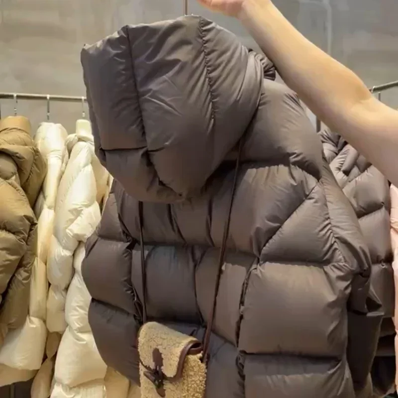 أزياء المرأة أسفل السترات 2025 جديد الإناث الوقوف طوق سترة منفوخة عارضة فضفاض مقنعين سترات