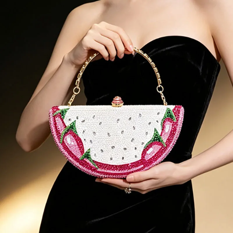 Watermelon Shaped Rhinestone Evening Clutch Bag Women Multicolor Crystal Handbag for Wedding Cocktail Summer Party Purse