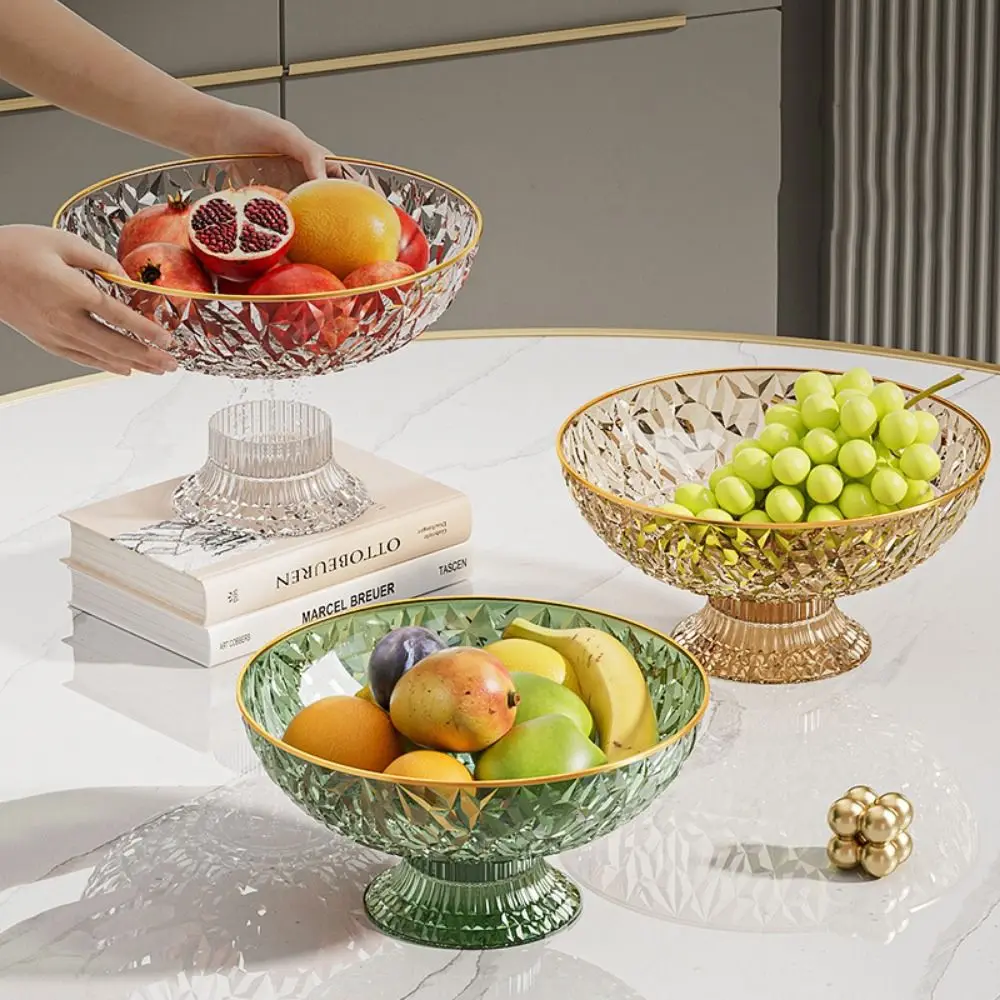 

With Drainage High-legged Fruit Plate Large Capacity Removable Base Kitchen Fruit Bowls Diamond Pattern Fruit Dessert Tray