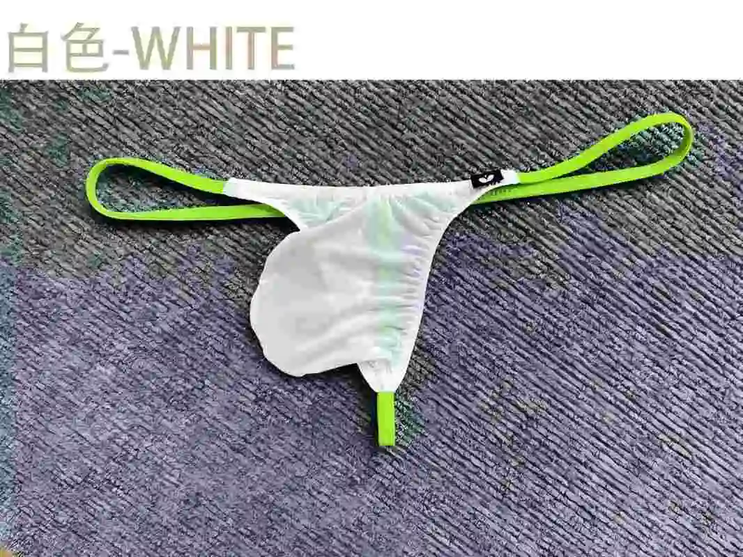 Big Bag  Men\'s Thong Ice Silk Contrasting Color Slightly Transparent Low Waist Men\'s Pure Desire Underwear Thin Thong