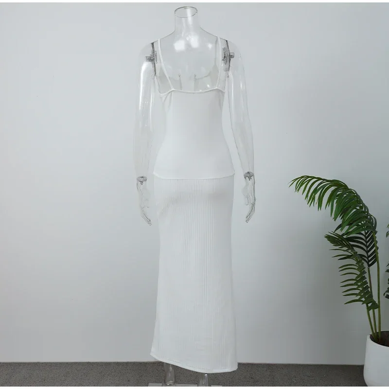 Robe longue blanche découpée élégante pour femmes, robes à bretelles dos nu plissées patchwork, robes de plage de vacances d'été pour dames, nouvelle mode