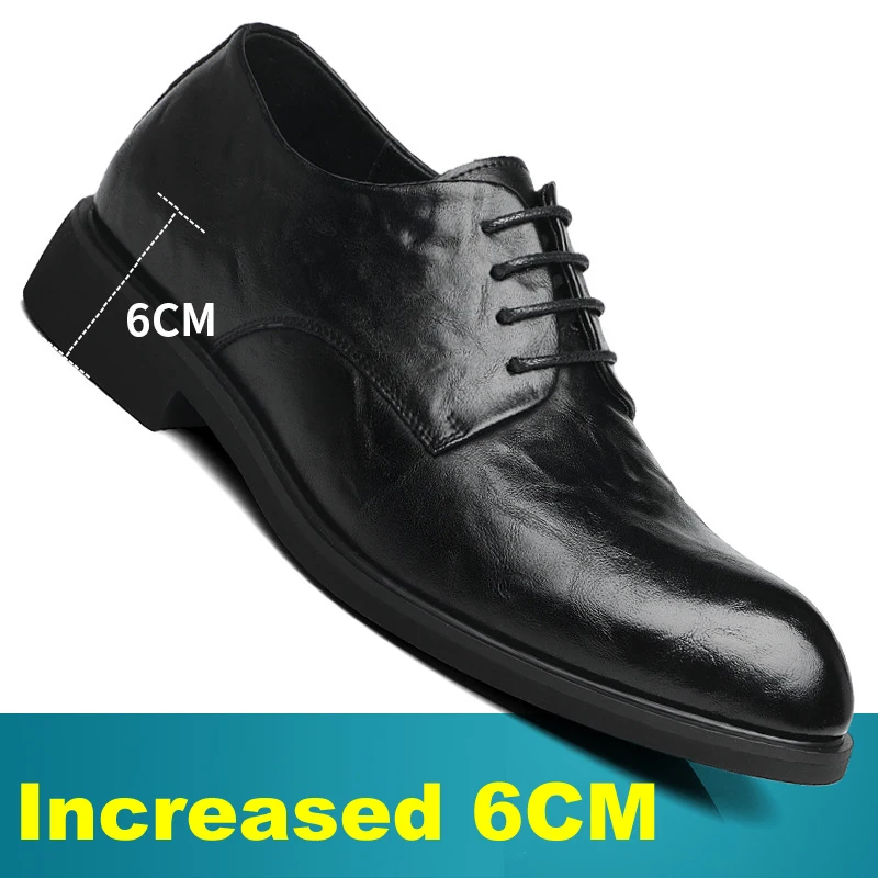 

Men's Dress Shoes Hidden Height Increased Shoes Soft Leather Casual Business Luxury Shoes Fashion Solid Black Shoes Men 6CM