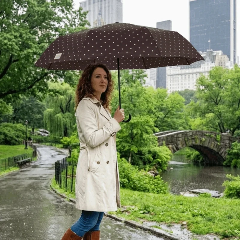 Summer Polka Dot Folding Umbrella 8 Ribs Windproof U Shape Handle Lightweight Manual UV Sunshade Rainproof Dual Use - view 4