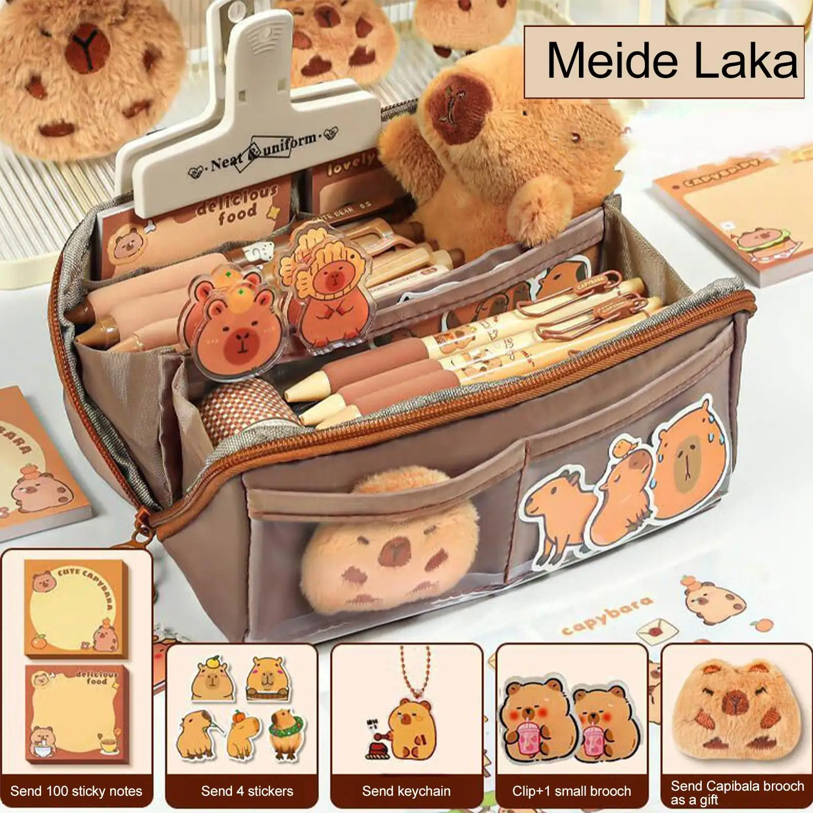 Pen Case Capybara Zipper Pencil Box Cartoon Stationery Makeup Bag School Supplies for Travel Student Teacher Kindergarten