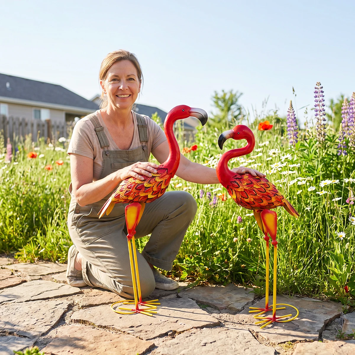 GEEYANG Rustic Large Metal Flamingo Garden Statue Sculpture Indoor Outdoor Yard Patio Lawn Decor Ideal Mother's Day Wedding Gift