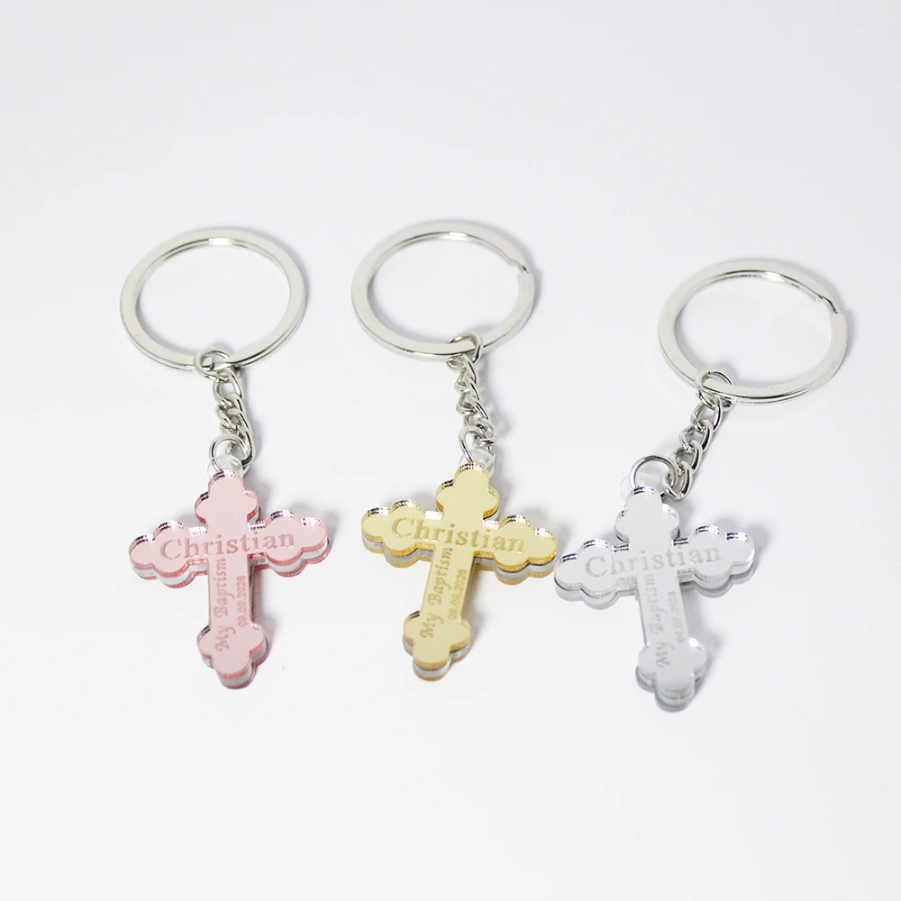 10Pcs Personalized Cross Keychain,Baptism Favors for Guests,Bautizo Keepsakes,Rosary Favors Baptism Guest Gift Custom Keychain
