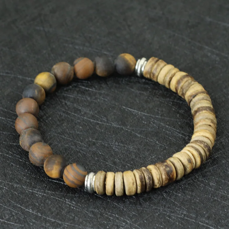 Minimalist Mens Bracelet Natural Wooden Braclet Tiger Eyes Beaded Braslet Meditation Jewelry Accessories Pulsera Hombre Gift