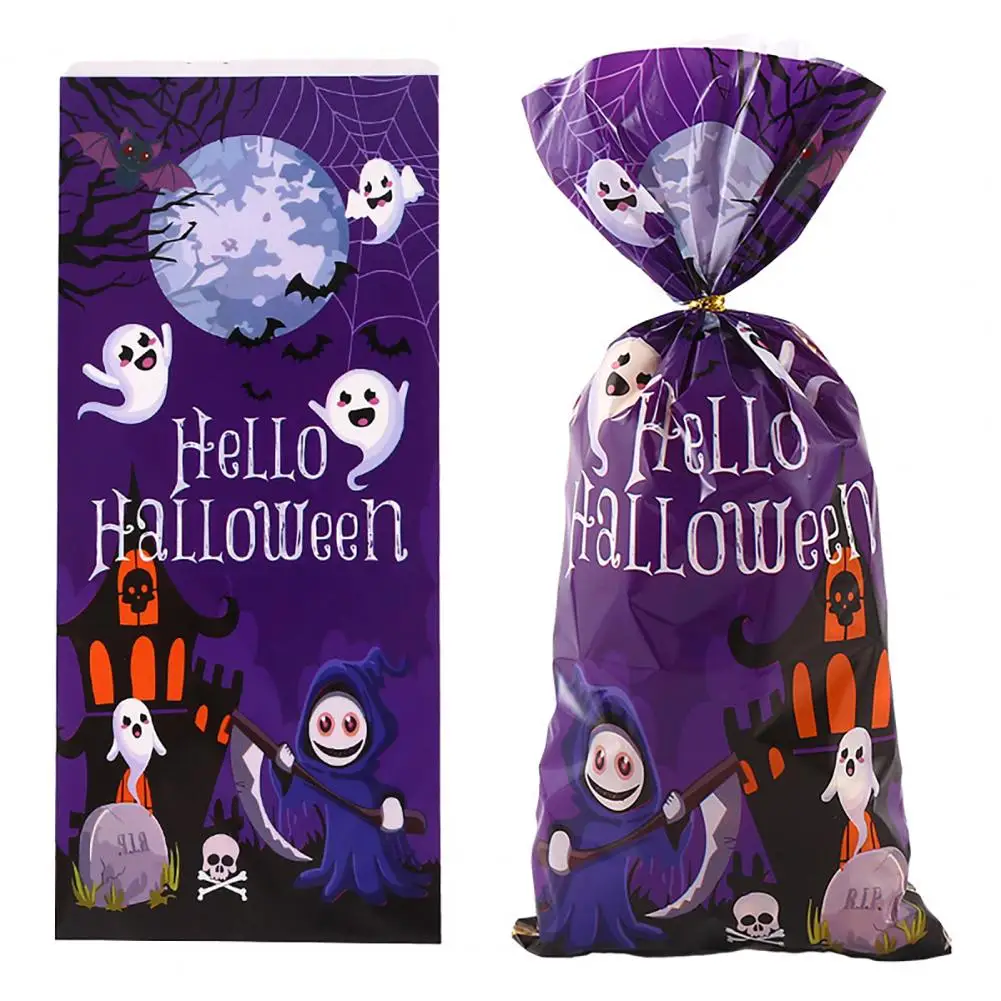 Non- Candy Bags Halloween Candy Bag Set with Ghost Pumpkin Castle Designs for Treats Snacks 100 Pcs Leak-proof Food for Cookies