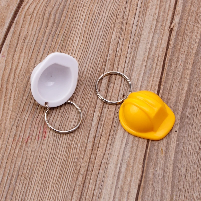 2023 New Plastic Helmet Keychain Event Holiday for Creative Practical-Yellow/White Color Safety Helmet Keychain Jewelry