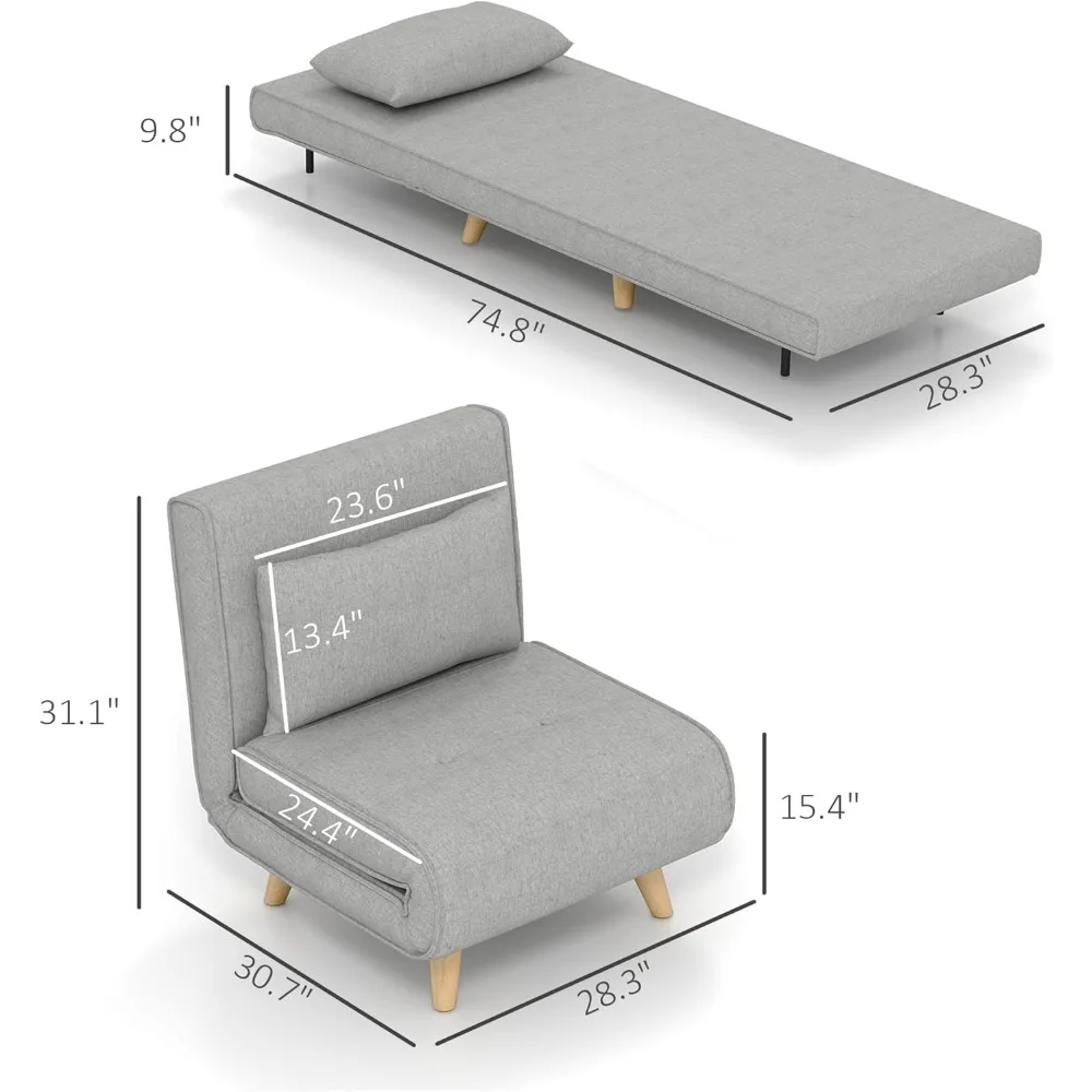سرير أريكة قابل للتحويل متعدد الوظائف 2 في 1، كرسي نوم بمسند ظهر قابل للتعديل لغرفة المعيشة وغرفة النوم، أثاث موفر للمساحة #2