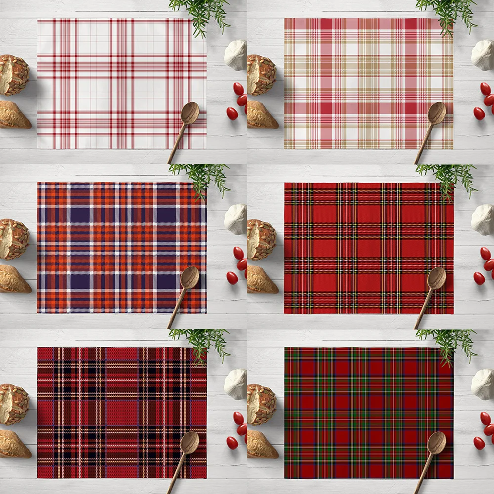 

Retro Scottish Red Grid Cotton and Hemp Meal Mat Desktop Family Party Hotel Decoration Meal Insulation Napkins 30 * 45cm