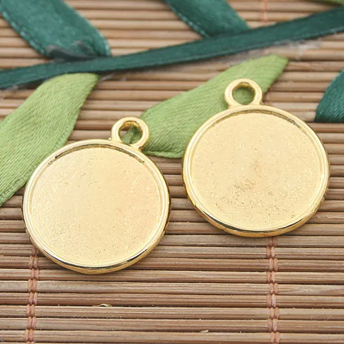 

20pcs Gold Tone 2SIDED Round Picture Frame Setting H3014 Beads for Jewelry Making