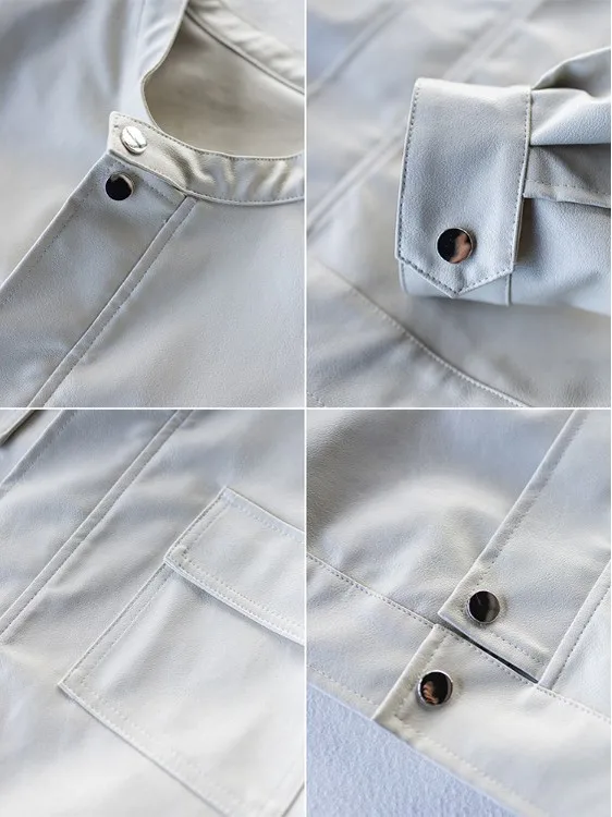 Women's ort Pure Color Jaet Versatile PU Leather Coat Casual Sle Long Sve Regular Length Autumn Winter Faion