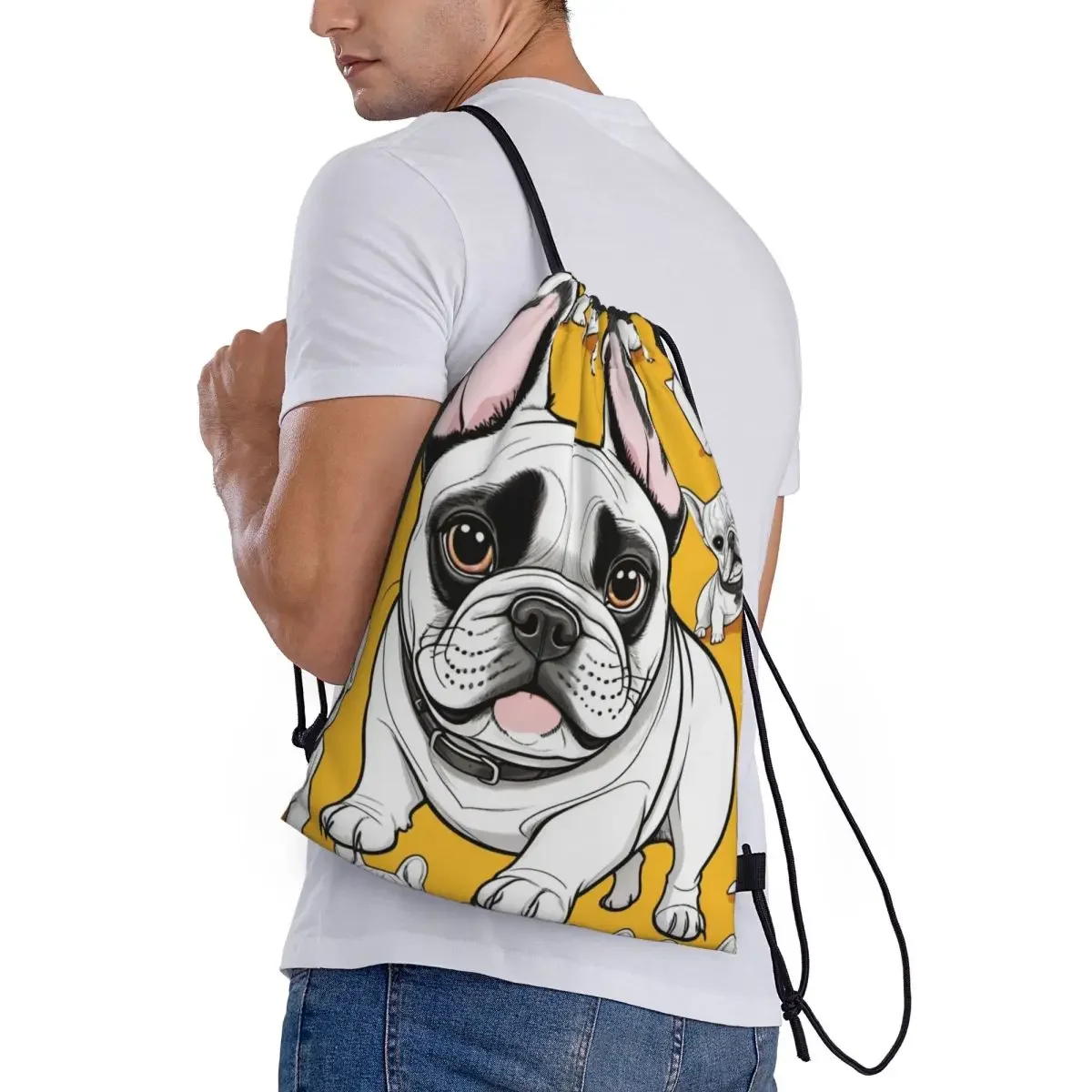 Custom French Bulldog Drawstring Backpack Bags Women Men Lightweight Gym Sports Sackpack Sacks for Traveling