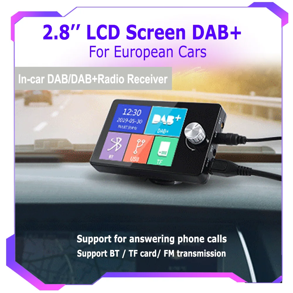 2.8 Inch Color Screen DAB/DAB+ Digital Broadcast Receiver For European Cars Video Display FM Transmitter MP3 Digital AUX