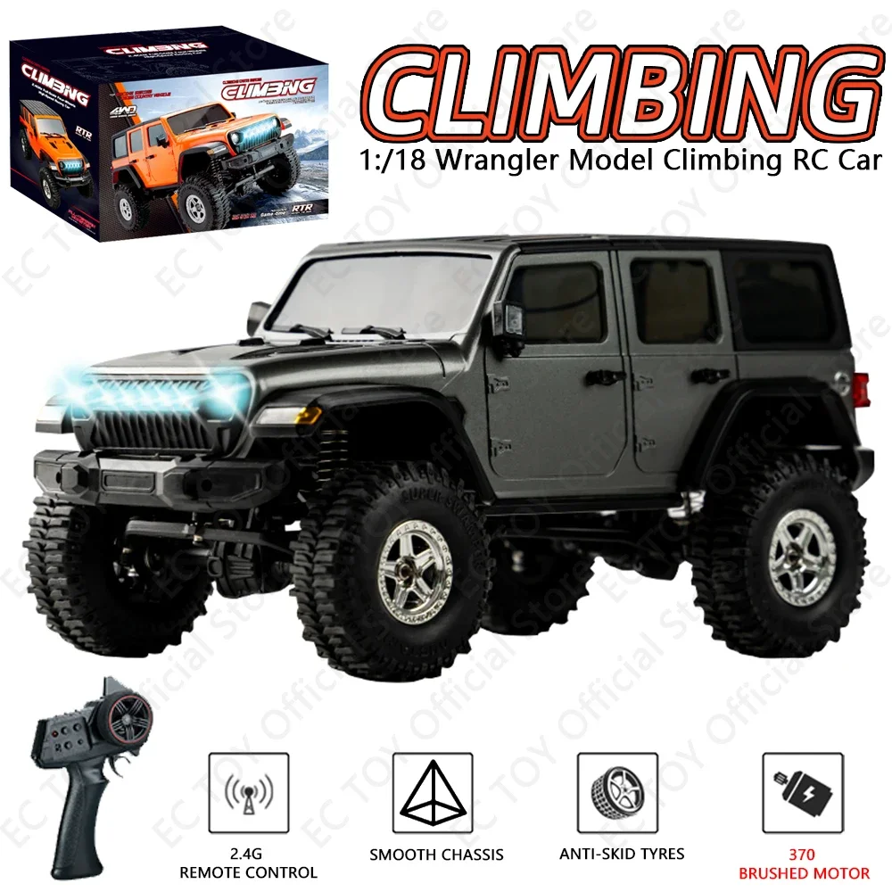 New 1:18 4WD RC Car With LED Headlight Wrangler Model Remote Control Cars Off Road Climbing Monster Truck for Kids Toys