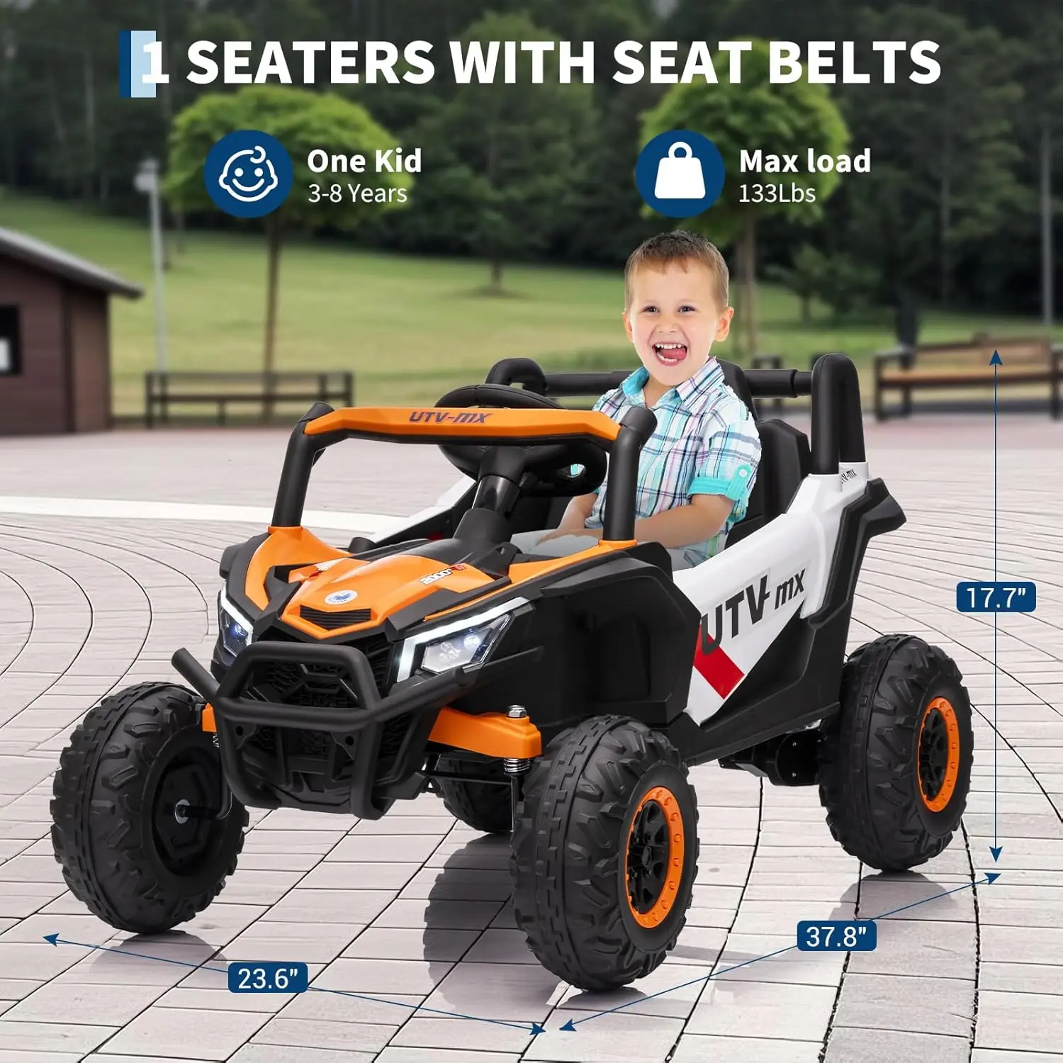 Auto per bambini da 12 V, camion UTV con telecomando, commutabile 4WD/2WD, veicolo elettrico con sospensione a 4 molle per età 3-8 anni