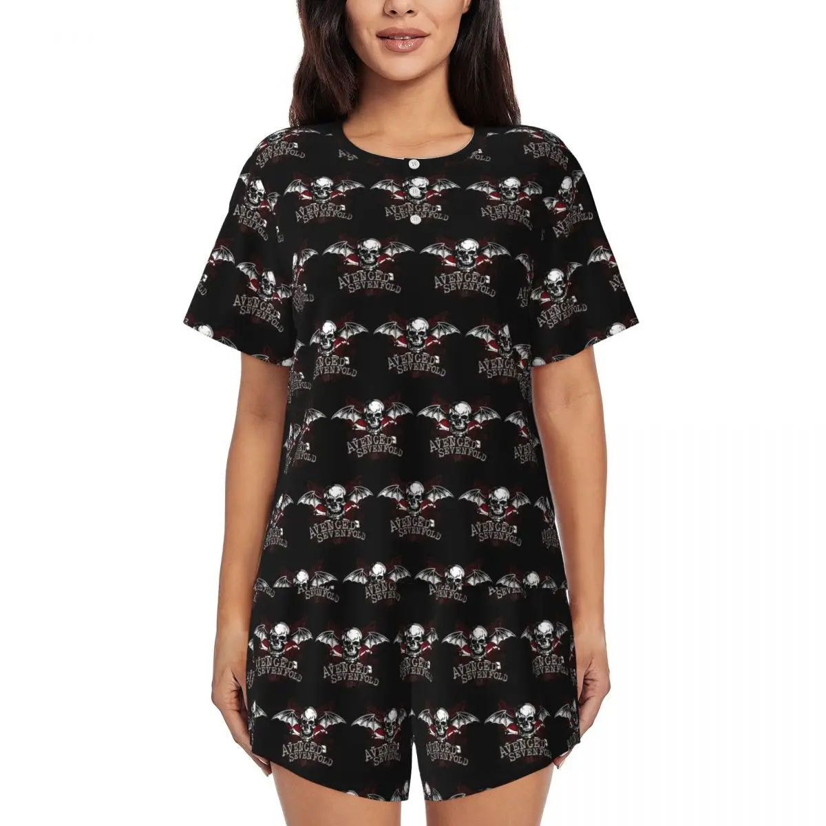 

Ночная рубашка Avenged Sevenfold с круглым вырезом и короткими рукавами для сна, женская мягкая пижама, комплект с короткими штанами