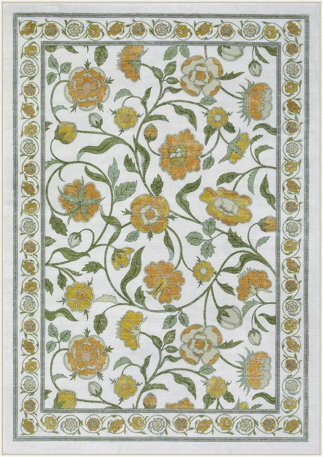 Bohemia Floral Living Room Rug,Non-Slip Stain Resistant Low-Pile Boho Large Indoor Throw Carpet for Office Entry Playroom