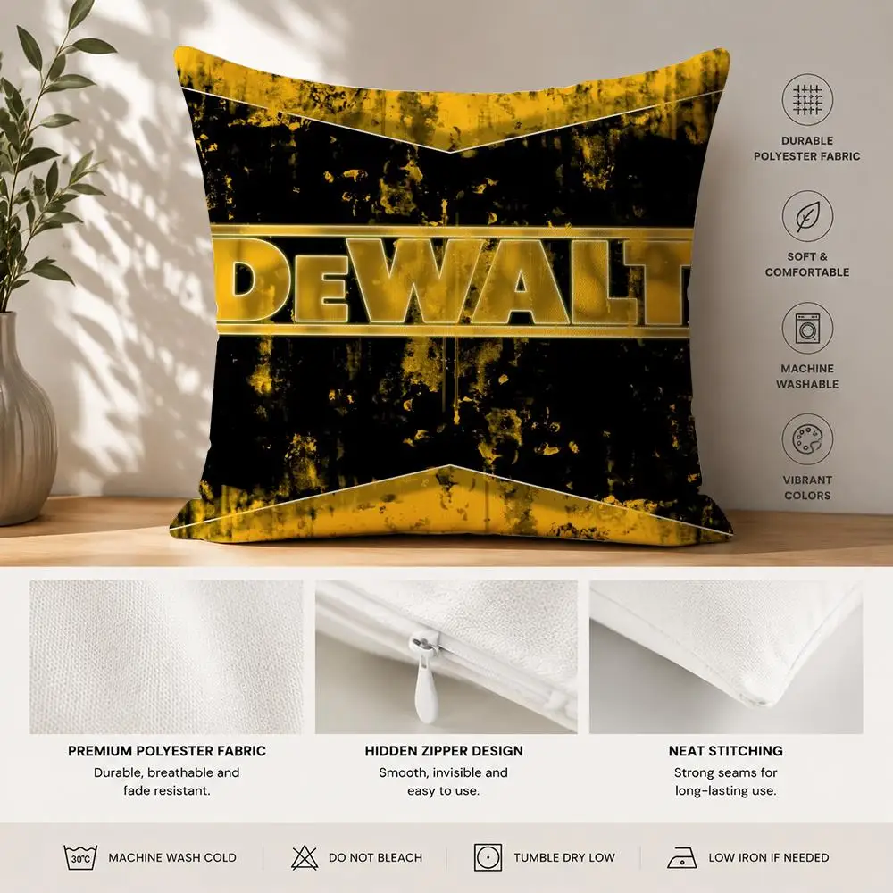 Fashion D-Dewalts Logo Cushion Cover 40x40cm Square Decorative Sofa Cushion Cover Bedroom Living Room Home Decor Gift