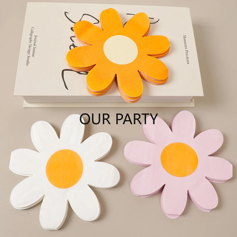20Pcs/bag Daisy Theme Paper Napkins Flower Disposable Tissues Towel for Kids Birthday Baby Shower Wedding Party Decoration