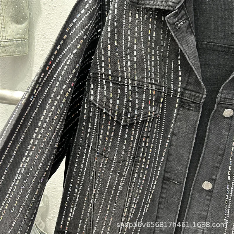 2025 Autumn New Full Diamonds Jaquetas Women's Handsome Loose Casual Jacket Casual Versatile Top Trendy Cool Denim Coat Clothes