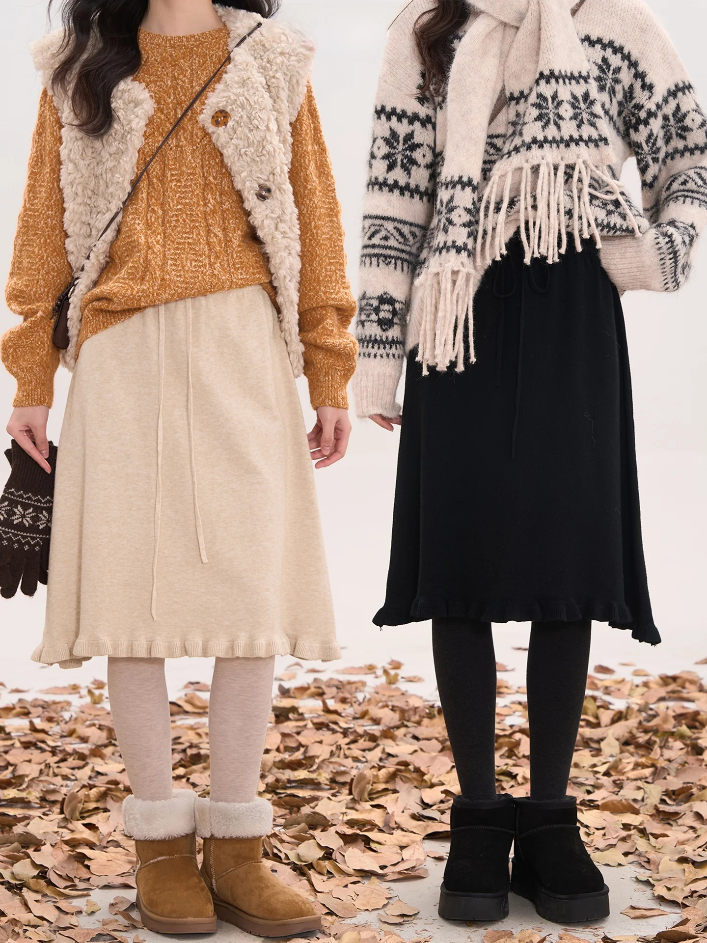 

Женская вязаная юбка А-силуэта с деревянными оборками, высокой талией, теплая, повседневная, зимняя, модная