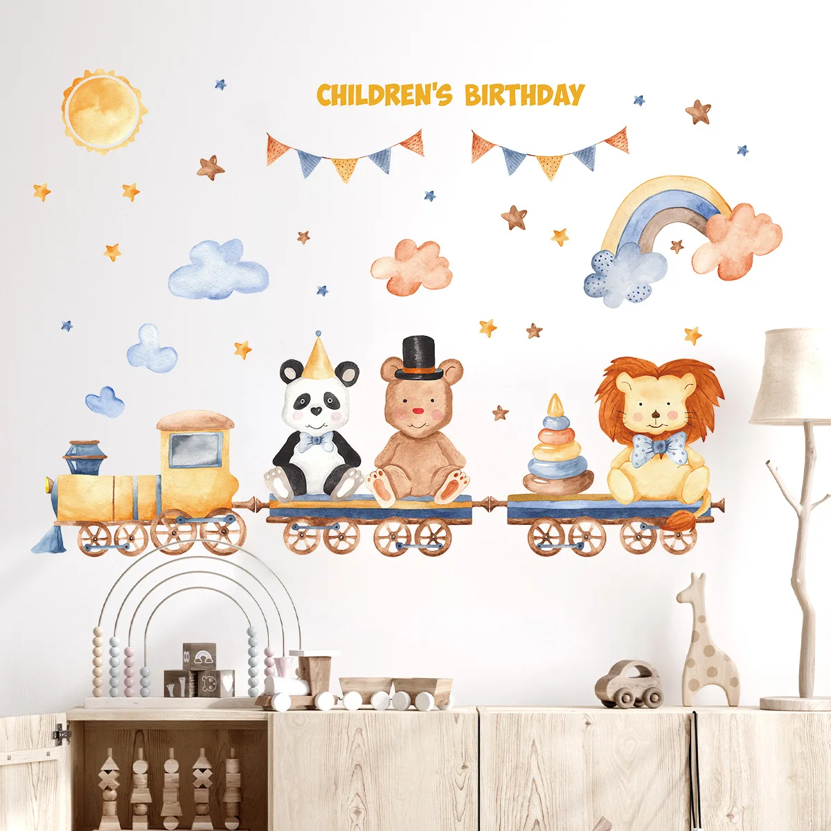 Circus Baby Animal Steam Train Self-adhesive Wall Stickers Removable for Children's Room Baby Room Background Decorative Decals