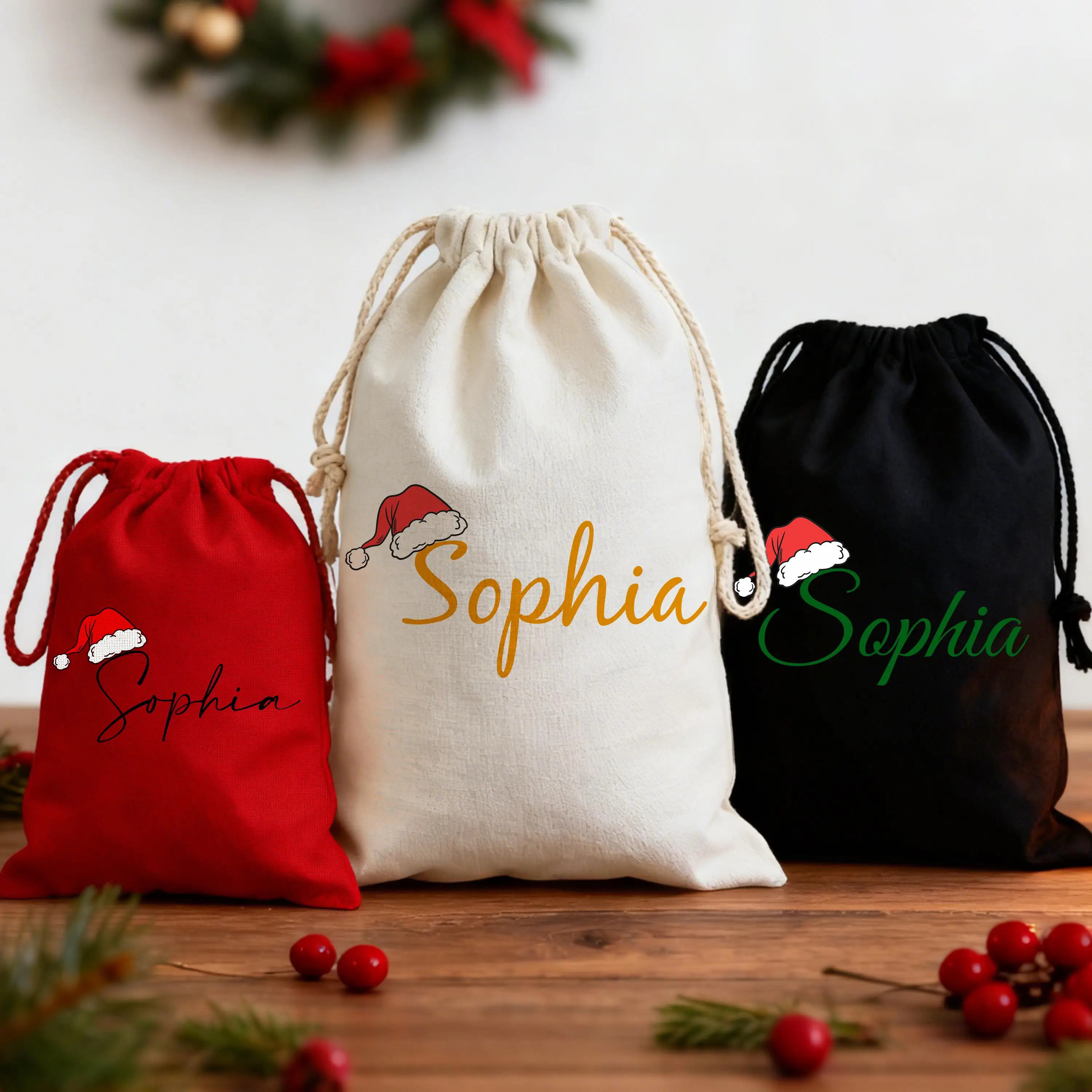 Custom Christmas Gift Bag/Personalized Santa Sack with Name/Christmas Santa Sack/Custom Canvas Drawstring Backpack Party Bags