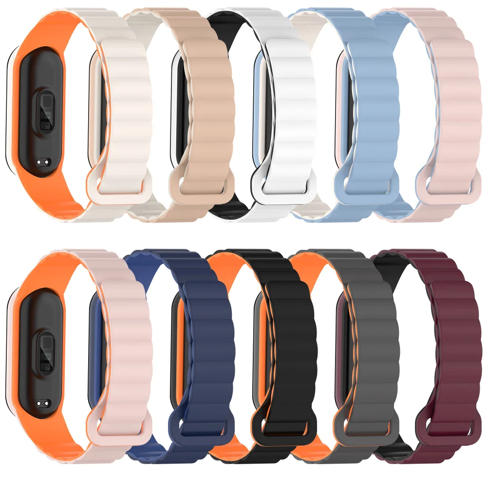 Magnetic Silicone Strap for Xiaomi Mi Band 9 8 7 6 5 4 3 Bracelet Two-tone Wristband for Mi Band 7 6 5 Mi Band 9 8 Accessories