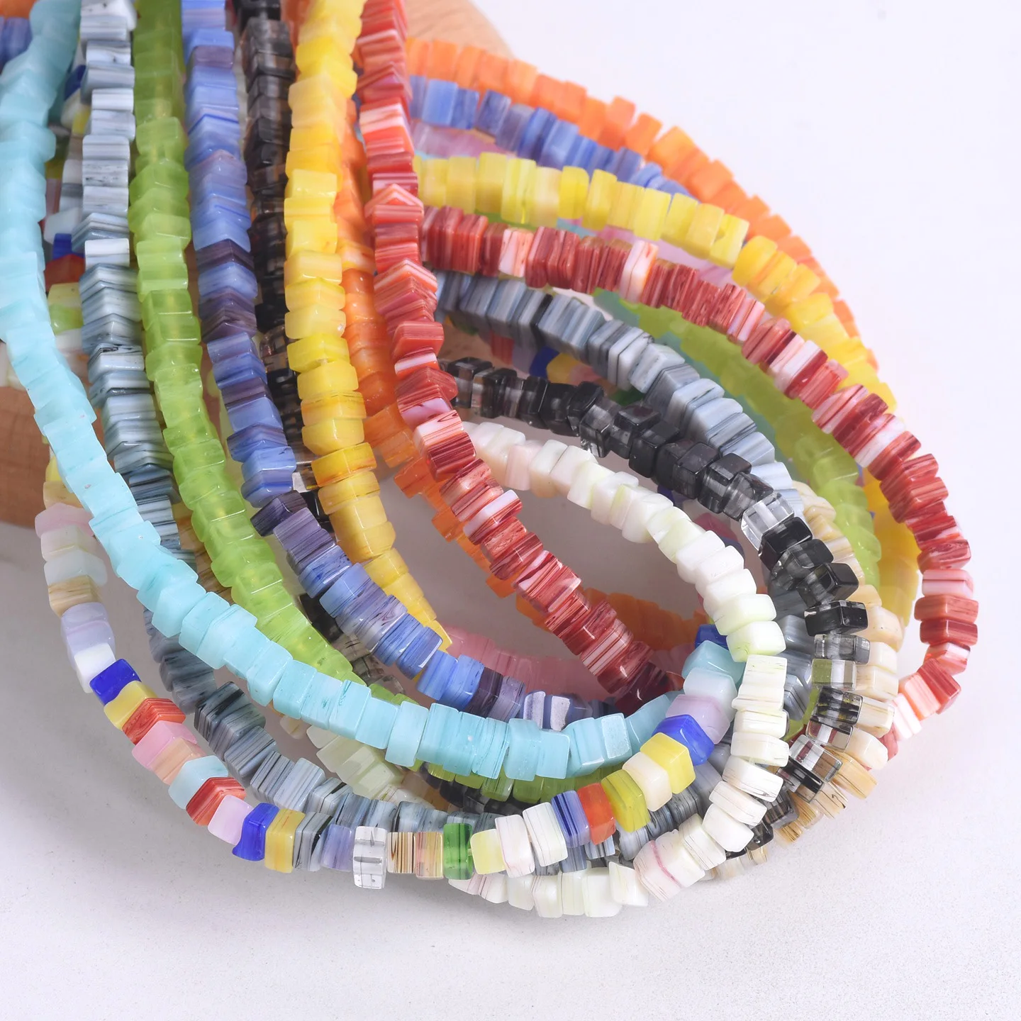 

1 Strand (40cm) 4mm Square Shape Millefiori Lampwork Glass Small Spacer Beads For Jewelry Making DIY Bracelet Findings