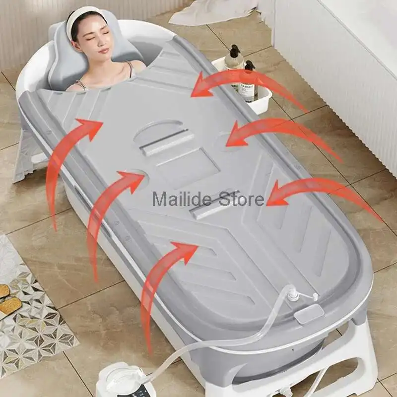 

Minimalist Portable Bathtubs for Home Folding Bathtub Leisure Adult Full Body Hot Tub Spa Massage Sweat Steam Bath Tub with Lid