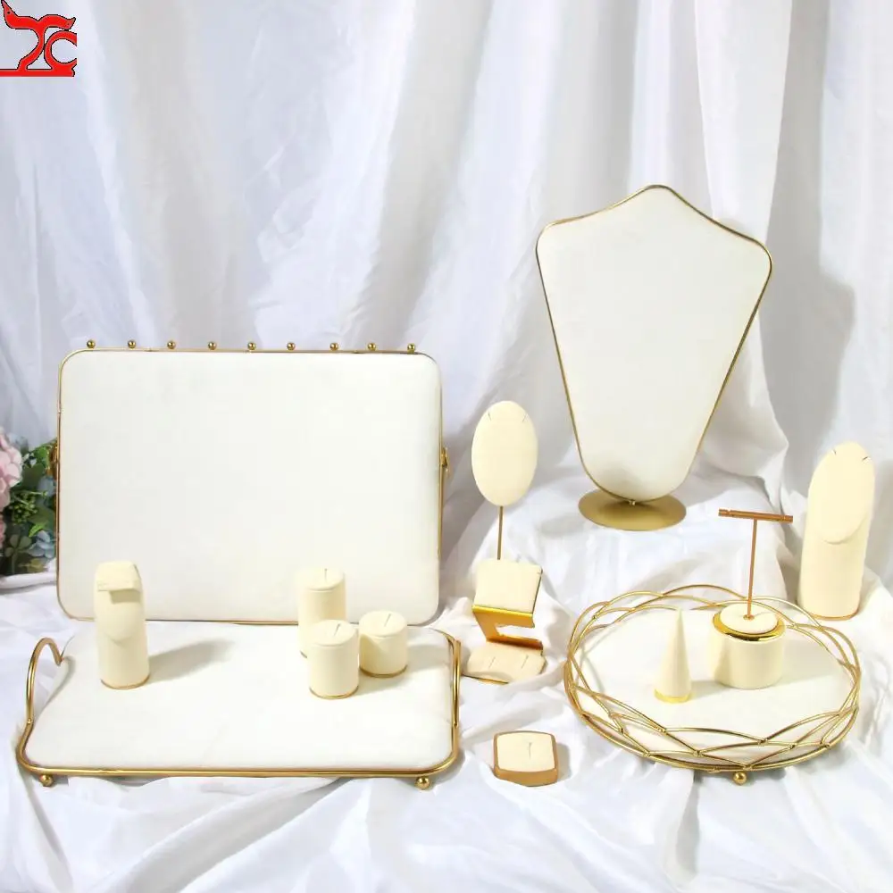 Creative Combination with Jewelry Display Case Metal Beige Suede Rack Ring Necklace Bracelet Pendant Shooting Counter Props