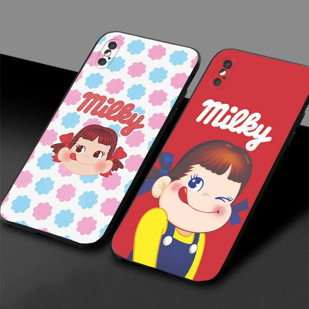 Fujiya Milky Peko-Chan Phone Case For Samsung S24,23,22,30,21,10,9,Ultra,Plus,Lite,FE,5G Black Soft Case