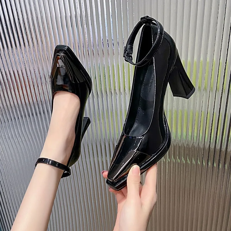 

High Heels Women Sandals Summer 2025 Pointed-toe Women Shoes Fashion Sexy Dress Shallow Buckle Shoes Chunky Pumps Zapatos Mujer