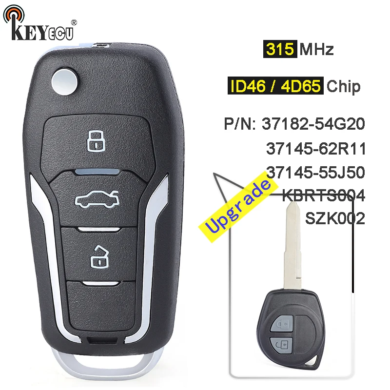 

KEYECU 315MHz ID46 /4D65 Chip KBRTS004 SZK002 37145-62R11/ -55J50 37182-54G20 Remote Key Fob for Suzuki Swift Ignis Liana