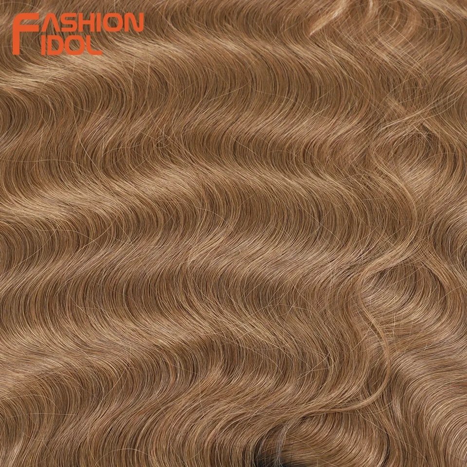 FASHION IDOL Body Wave Crochet Hair 24 Inch Long Synthetic Hair Braids Goddess Ponytail Hair Wavy Ombre Blonde Hair Extension