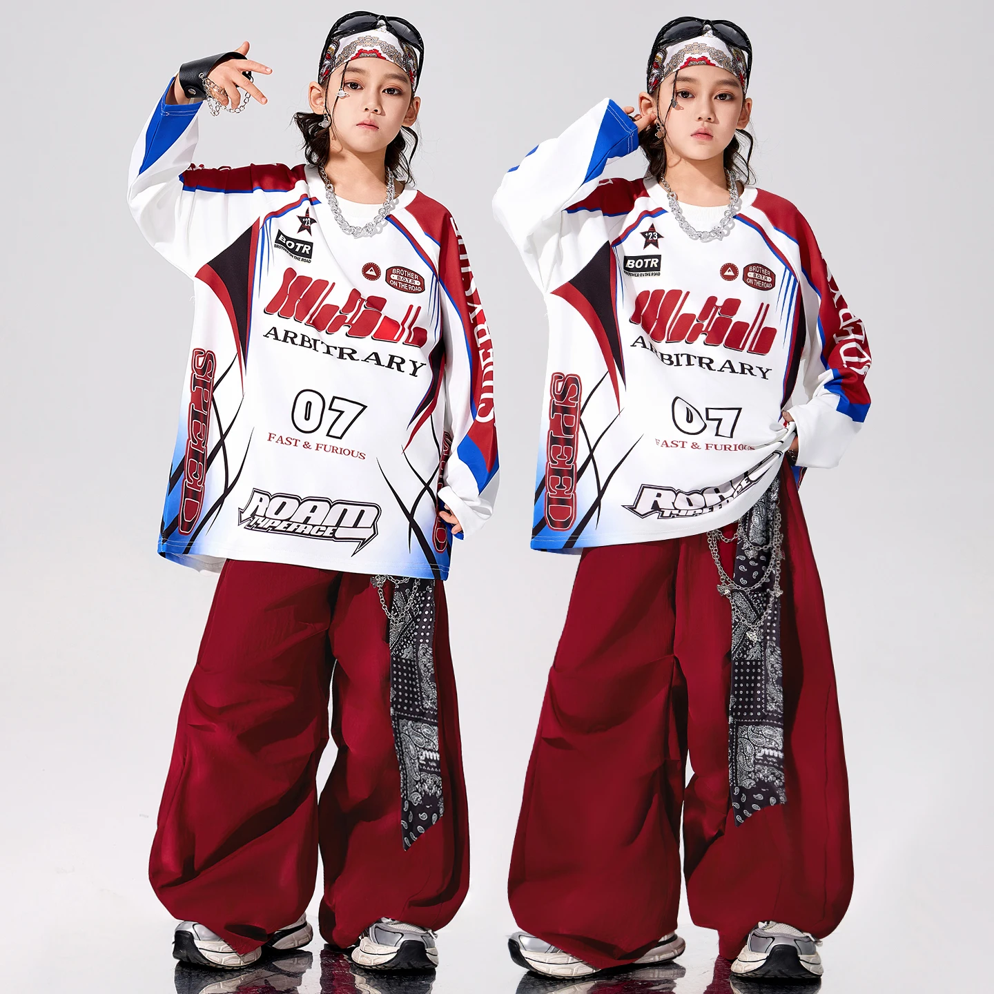 Modern Hip Hop Boys Contrast Sweatshirt Street Dance Joggers Pants Girls Streetwear Child Jazz Clothes Sets Kids K-pop Costume