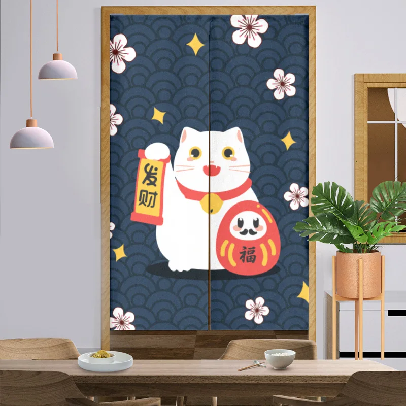 Japanese Style Beckoning Cat Blocking Door Curtain Half Curtain Home Partition Curtains