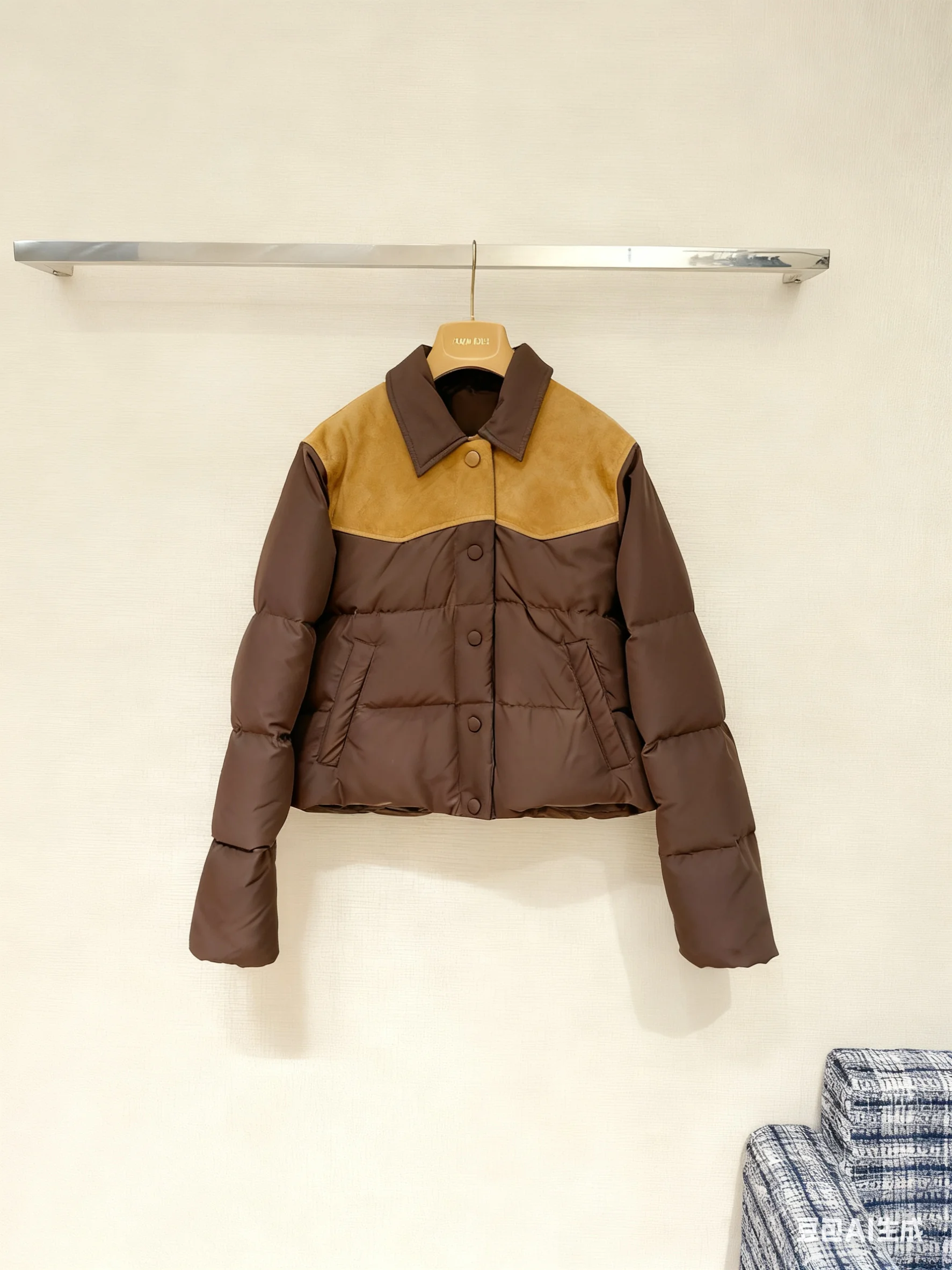 

2025 Winter New Women's Brown Cropped Puffer Jacket Faux Suede Patchwork Lapel Warm Coat Korean Fashion Short Outerwear