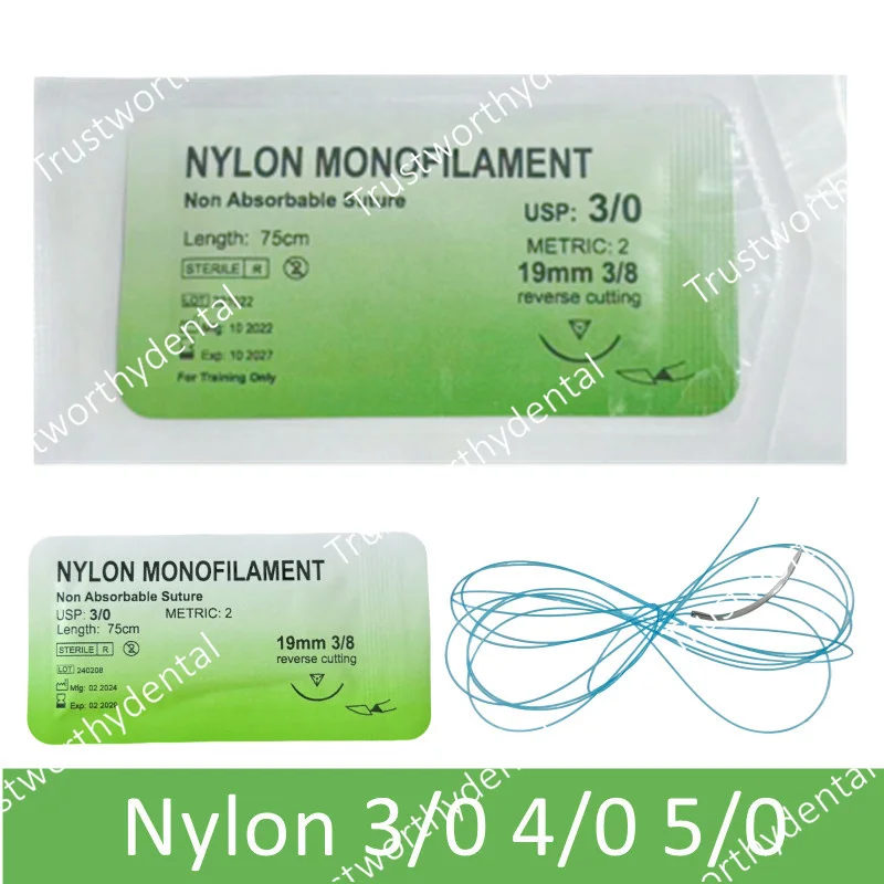 

100Pcs Sutur Needle Nylon Monofilament Non Absorabl 3/0 4/0 5/0 For Practice 3-0 4-0 5-0