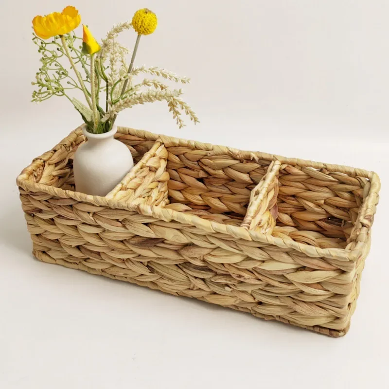 

3 Section Bathroom Basket Wicker Baskets for Shelves Seagrass Toilet Tank Basket 3 Sections Hand Woven Storage Baskets Tissues