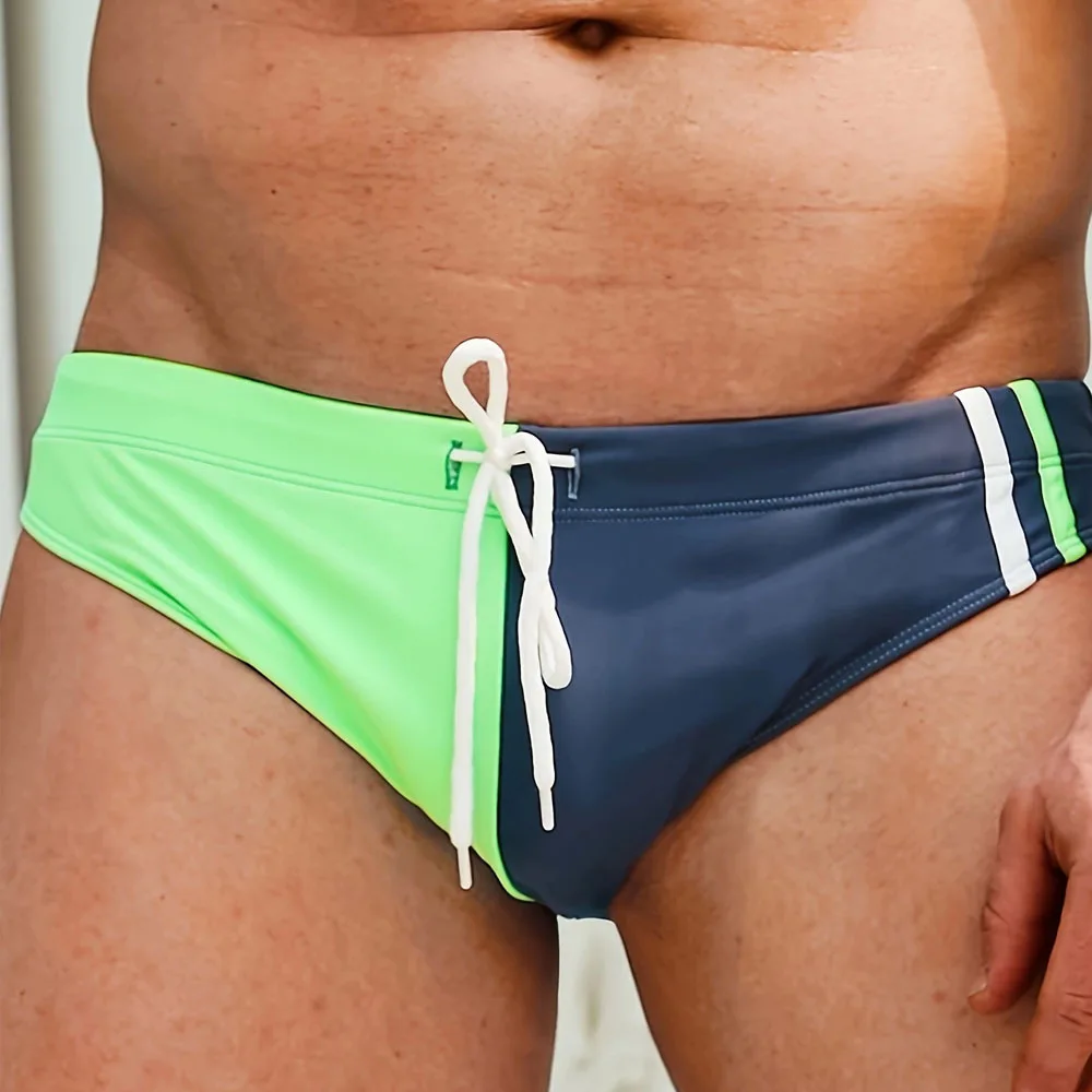 2025 Cross-border Color Matching Swimming Men's Sexy Briefs Low-rise Tether Anti-light