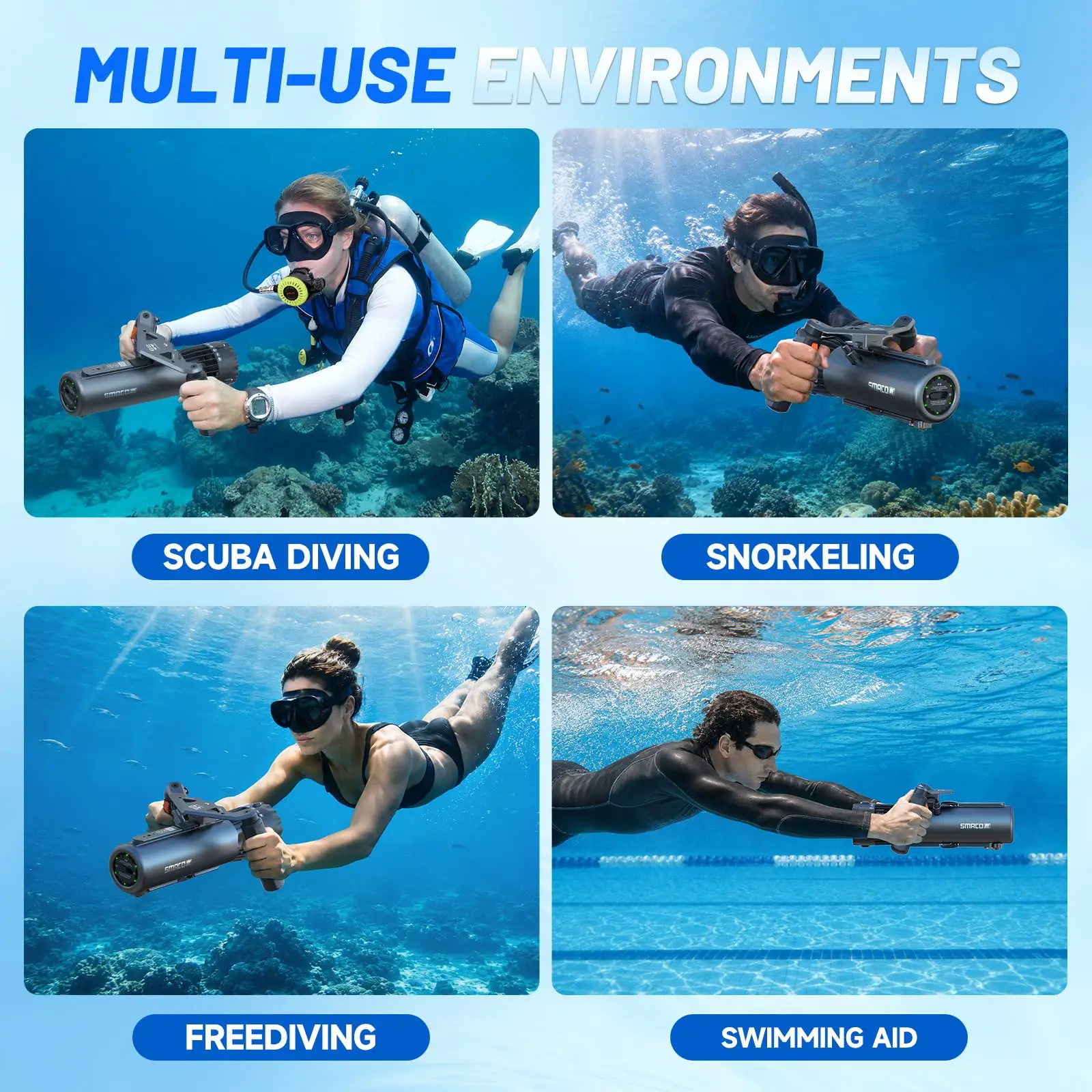 SMACO Underwater Scooter Dual Motor Sea Scooter Portable Electric Diving Propeller for Snorkeling Swimming Water Sports New - view 6